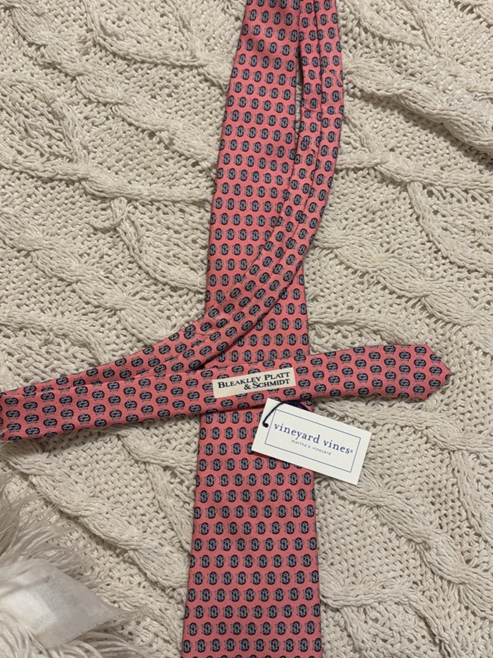 Vineyard Vines Pink Tie with Navy Monogram Motif